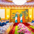 President Tinubu and members of his delegation (right) and Chinese officials and investors in Beijing.