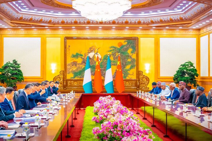 President Tinubu and members of his delegation (right) and Chinese officials and investors in Beijing.