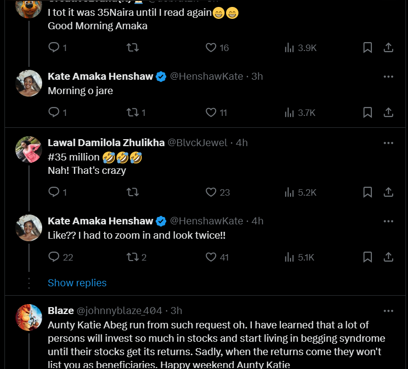 Kate Henshaw's followers react to her revelation [X/K8tehenshaw]