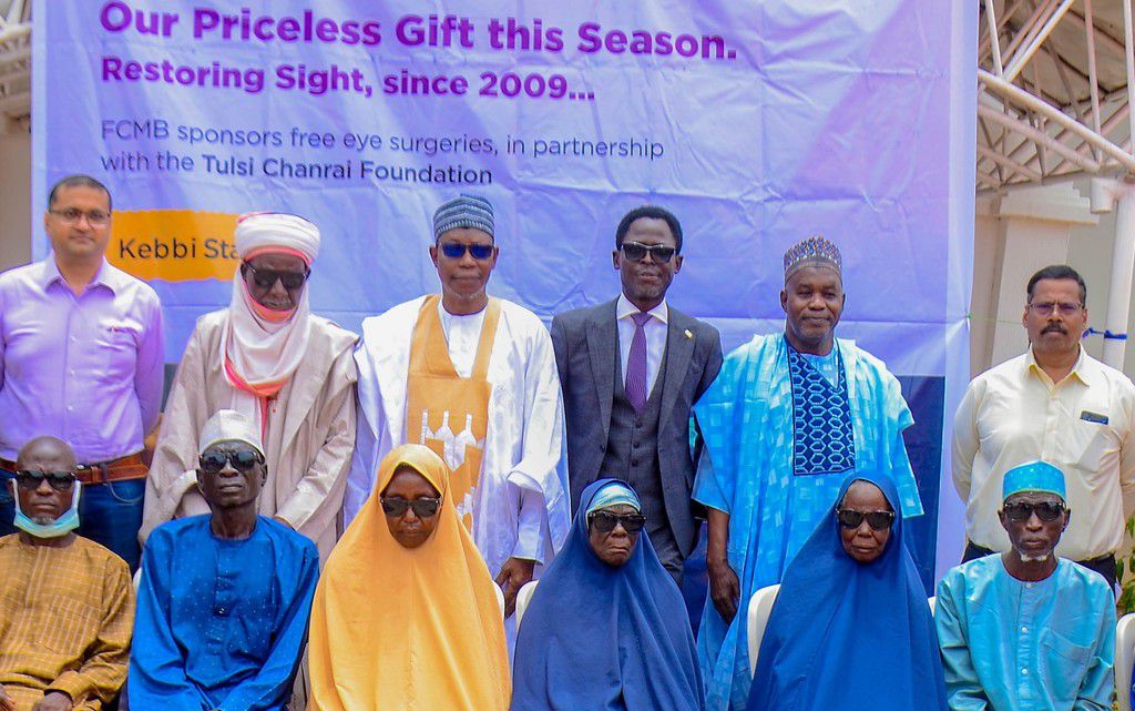 Standing from left: Ophthalmic Surgeon, Tulsi Chanrai Foundation (TCF), Dr. Mahesh Rao Khande; Galadima of Gwandu Kingdom in Kebbi State, Alhaji Ibrahim Bashar; Commissioner for Health, Comrade Yunusa Ismail; Head of Corporate Social Responsibility at ...