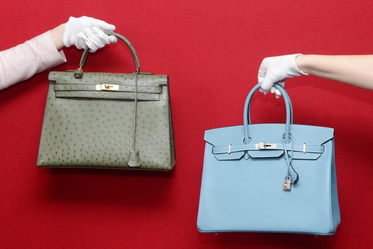 A Hermes Birkin (right) and a Herms Kelly (left) in a pre-auction photo.rune hellestad/Corbis via Getty Images