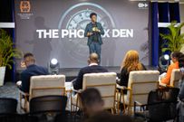 One of the grantees, Dawn Nketim-Rex of The Film Joint pitching his business idea to the Panel of judges at The Phoenix Project’s Phoenix Den.