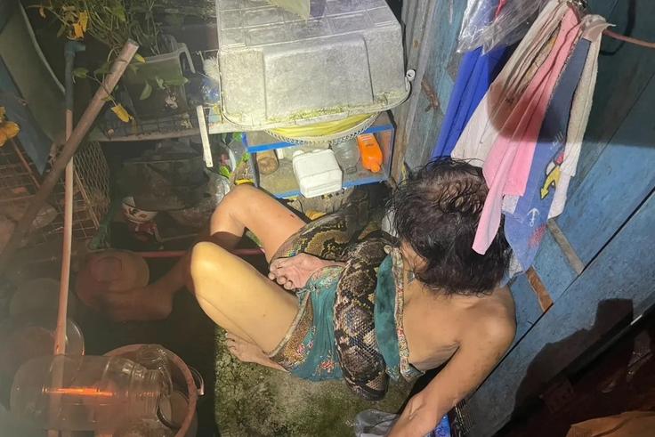 Woman survives python attack