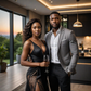 A landscape image of a black modern couple(Man and woman) in a modern set up (Hotpot.ai)