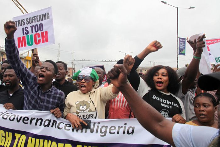 #EndBadGovernment protesters, in Ikeja to Ojota, Lagos, Nigeria, on Thursday, August 1, 2024. (Getty Images)