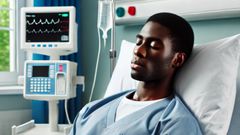 An AI-generated image of a man lying in a hospital bed