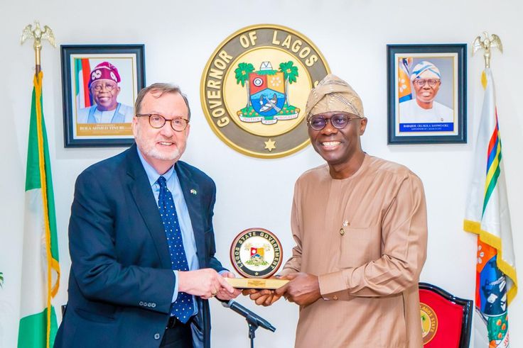 Governor Babajide Sanwo-Olu and the newly-appointed U.S. Ambassador to Nigeria, Richard Mills. [X:@jidesanwoolu]