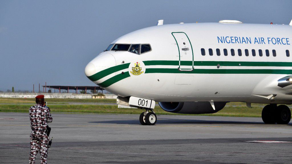 The presidential jet of the Nigerian Air Force (NAF) arrives at the Felix Houphouet-Boigny Airport in Abidjan on November 28, 2017.  [Getty Images]