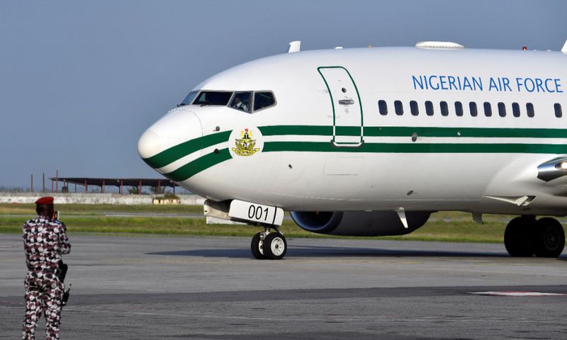 The presidential jet of the Nigerian Air Force (NAF) arrives at the Felix Houphouet-Boigny Airport in Abidjan on November 28, 2017.  [Getty Images]