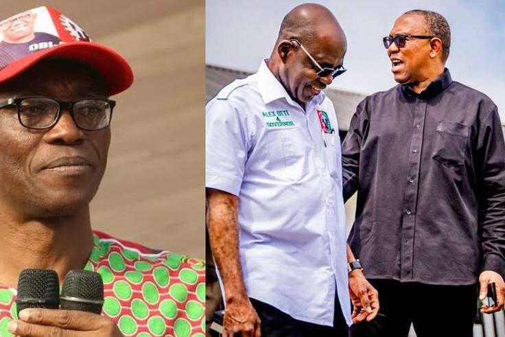 L-R: Julius Abure, Alex Otti, and Peter Obi. [Facebook/X]0