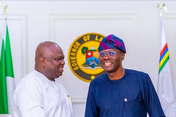 Former Lagos State Governor, Akinwunmi Ambode and Governor Babajide Sanwo-Olu.