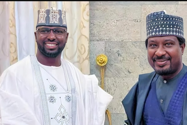 Abdulrahman Mai-Kadama (left) was received into the APC by Deputy Senate President Jibrin Barau (right). [Facebook]