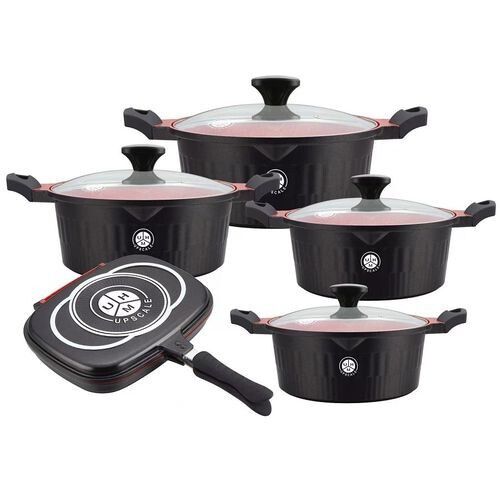 Upscale-5pcs-SET-of-DIE-CAST-NON-STICK-COOKWARE-and-double-sided-grill-pan-BLACK-COLOUR-N145000