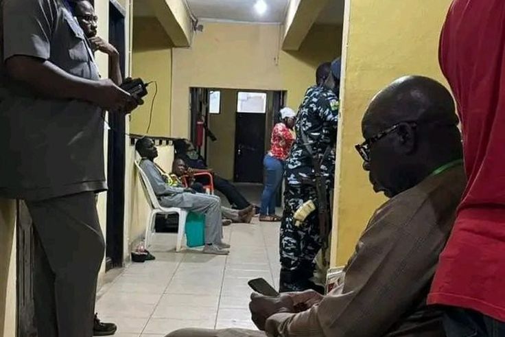 Edo State Governor, Godwin Obaseki pictured at the INEC office in Benin in the early hours of Sunday morning