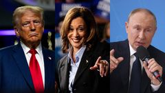 L-R: Donald Trump, Kamala Harris and Vladimir Putin. [Getty Images]