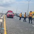 Officials of the Federal Road Safety Corps controlling traffic following an accident on the Third Mainland Bridge. (Channels TV)