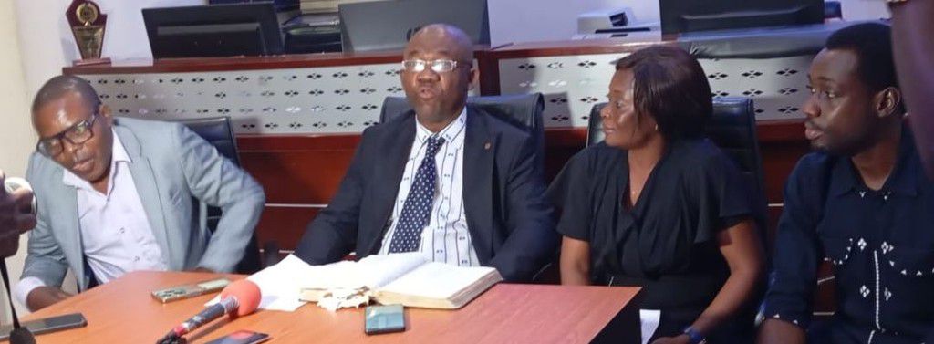 L-R: John Nwokwu, Patrick Iheonu, Chigozie Okafor, and Chimdi Omoha, all members of the Zion Ministry 100 Days Committee at a press conference on the forthcoming World Conference of the ministry held in Lagos on Saturday.