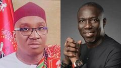 Senator Monday Okpebholo, the governor-elect of Edo State and Asue Ighodalo, his political rival.