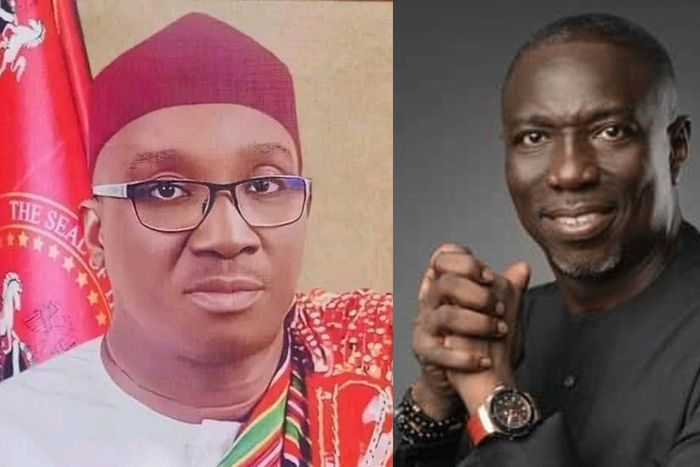 Senator Monday Okpebholo, the governor-elect of Edo State and Asue Ighodalo, his political rival.