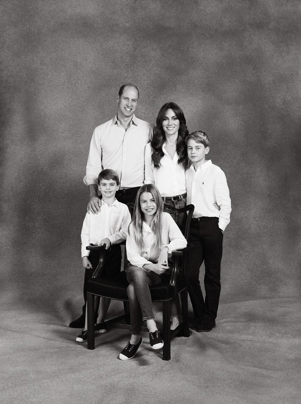 2023: This year's card featured a more formal photograph of William, Kate, and their children, Prince George, 10, Princess Charlotte, 8, and Prince Louis, 5.