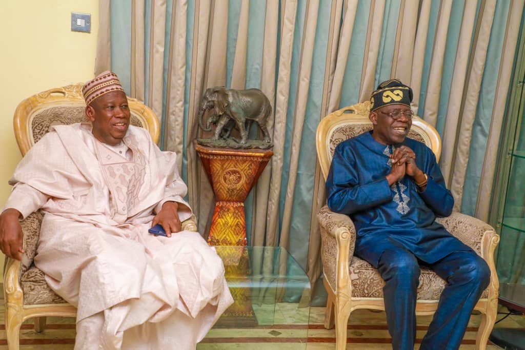 APC National Leader, Bola Ahmed Tinubu and Kano state governor, Abdullahi Ganduje. [Twitter/@AsiwajuTinubu]