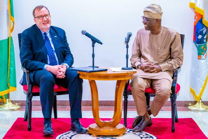 Governor Babajide Sanwo-Olu and the newly-appointed U.S. Ambassador to Nigeria, Richard Mills. [X:@jidesanwoolu]