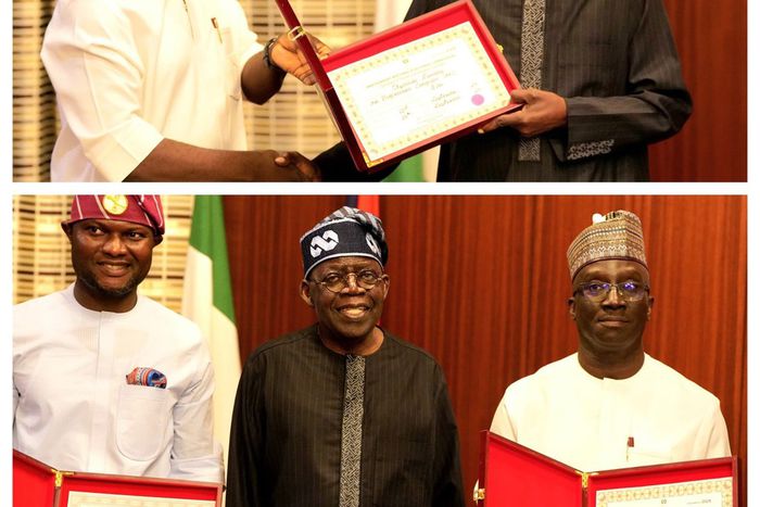 Edo governor-elect Okpebholo, deputy kneel to thank Tinubu after election victory