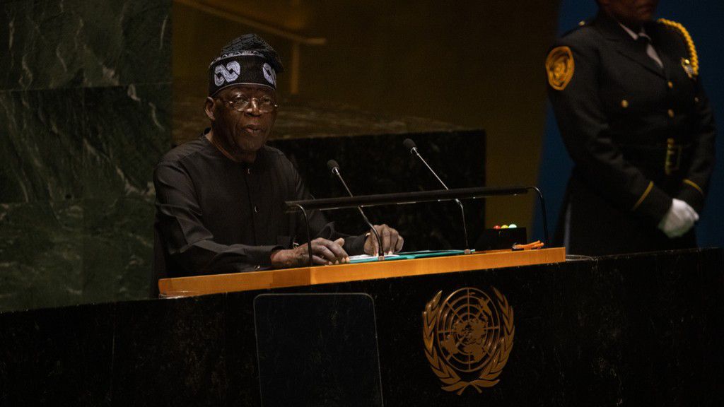 Bola Tinubu, Nigeria's president, speaks during last year's United Nations General Assembly (UNGA) in New York, US. [Getty Images]