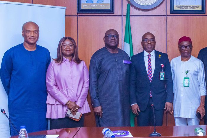 L- R: Mr Nnanna Ude, Board Director, Nigerian Economic Summit Group (NESG); Mrs Cecillia Akintomide, Co-chair, Private Sector Joint Planning Committee for the 30th Nigerian Economic Summit (NES#30); Mr Udeme Ufot, Board Director, NESG and Chairman, NES...