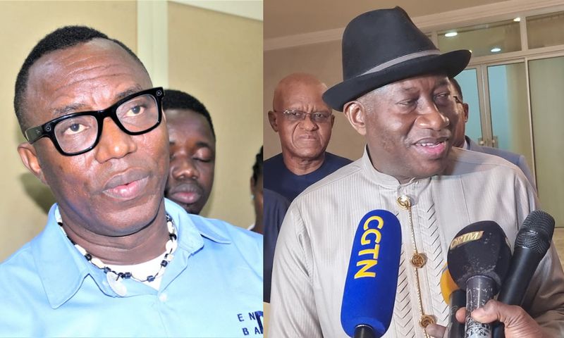 L-R: Omoyele Sowore and ex-President Goodluck Jonathan. [Facebook]