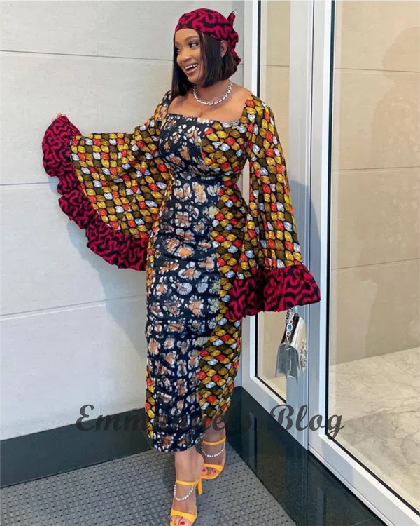 Flared-Sleeves Ankara Gown