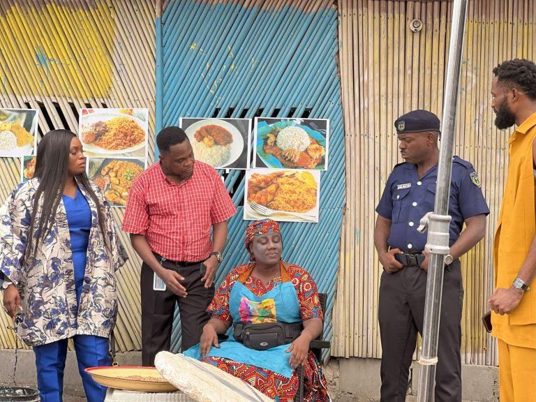 Bisola Ayieola, Femi Jacobs, Bucci Franklin on the set of 'Muri & Ko'[Shock Ng]