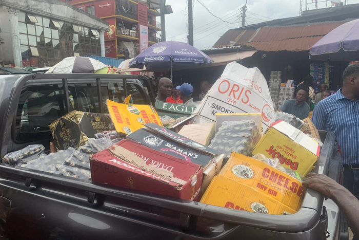 Some of the sachet and pet bottled-alcoholic beverages below 200ml confiscated by NAFDAC during a raid on Rotobi Market, Owerri on Friday [NAN