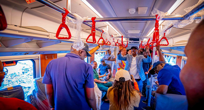 Sanwo-Olu tests run Red Line rail ahead of commissioning by Tinubu [Twitter:@jidesanwoolu]
