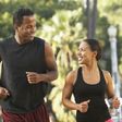 Black man and woman running