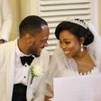 Toyosi Phillips and Etim Effiong share an excited smile at their wedding ceremony, November 4, 2017.