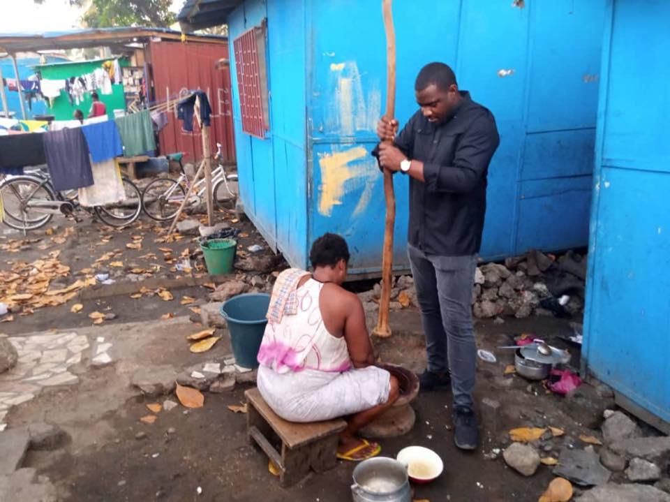 John Dumelo pounds fufu on door-to-door campaign