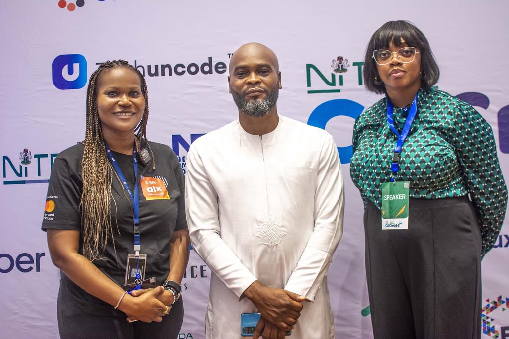 (L-R) Seun Babajide-Duroshola, Country Marketing Manager, ALX Nigeria; Johnson Anorh, CEO, GAGE Digital Company and Ruby Igwe, Country General Manager, ALX Nigeria at the NITDA-Co-Create West Africa Expo 2024, held recently in Lagos State.
