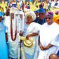 Middle: The monarch, Oba Olusola Idris Adebowale Lamidi-Osolo and his wife, Olori Taibat Osolo during the staff of office presentation ceremony. [Pulse]