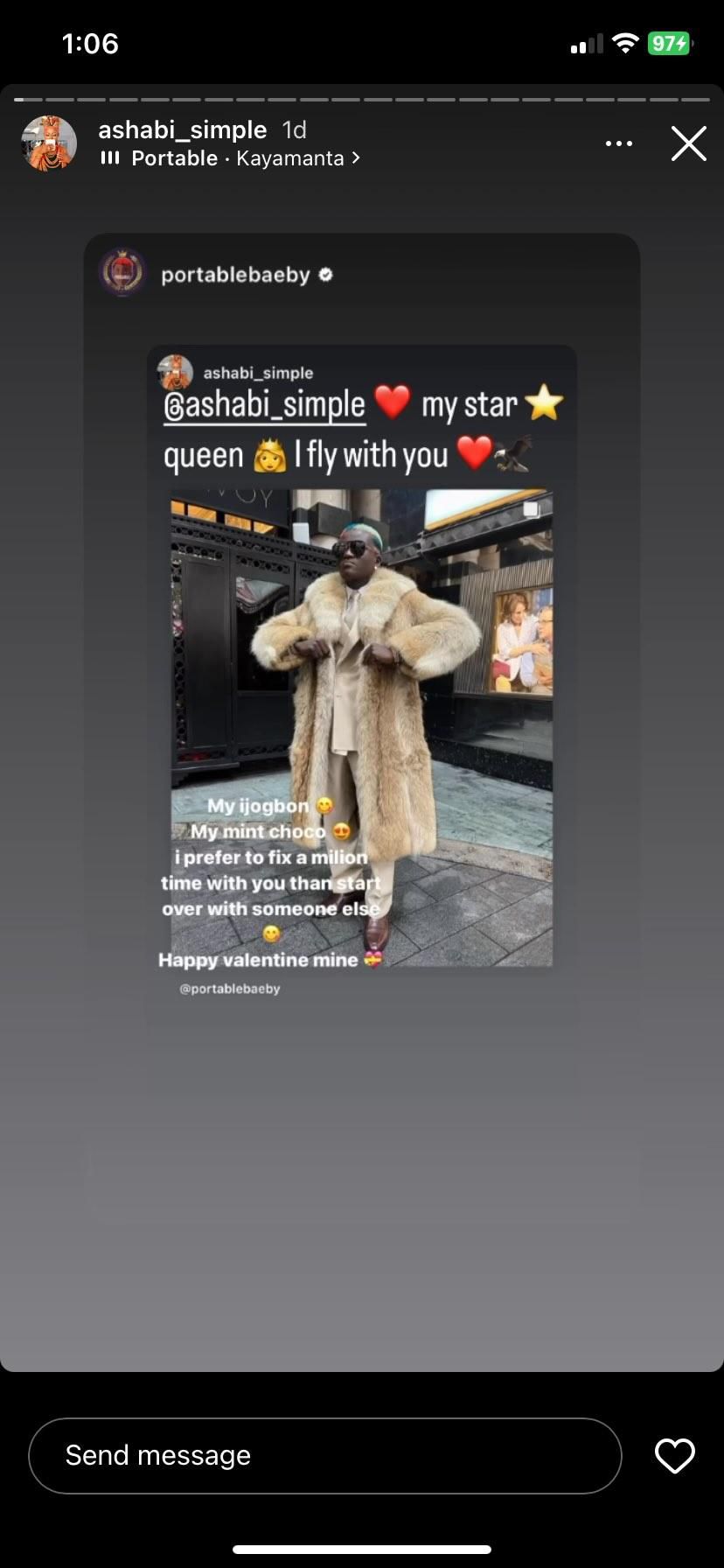 Ashabi simple's second valentines post for portable [Instagram/Ashabisimple]