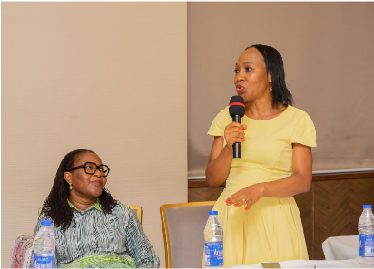 The Country Head, Mastercard Foundation, Chidinma Lawanson (right)  speaking during the session