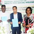 Area Sales Manager, Colgate Palmolive Tolaram, Musa Isreal; Representative of the Minister of Health and Social Welfare, Dr Anuma Ogbonnaya; General Manager, Colgate Palmolive Tolaram, Ankur Daruka and Director Federal Medical Center Division, Abisola ...