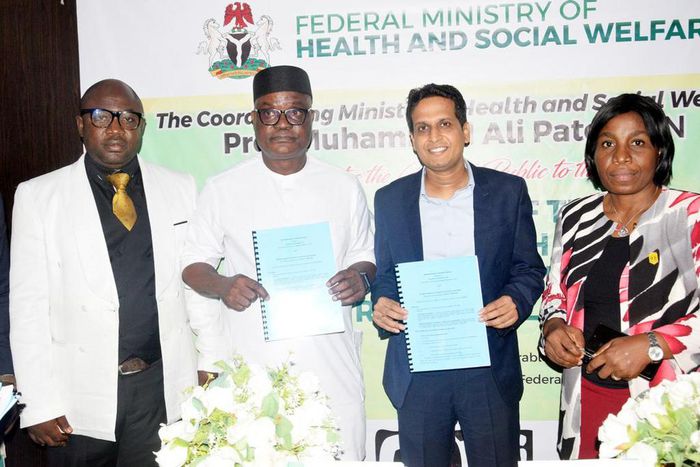 Area Sales Manager, Colgate Palmolive Tolaram, Musa Isreal; Representative of the Minister of Health and Social Welfare, Dr Anuma Ogbonnaya; General Manager, Colgate Palmolive Tolaram, Ankur Daruka and Director Federal Medical Center Division, Abisola ...