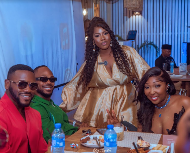 From (L - R) - Deyemi Okanlawon, Enyinna Nwigwe, Imanse, and Maliz Mahop commanded the spotlight at the Guzangs launch in Lagos, symbolizing Africa's dynamic fashion scene
