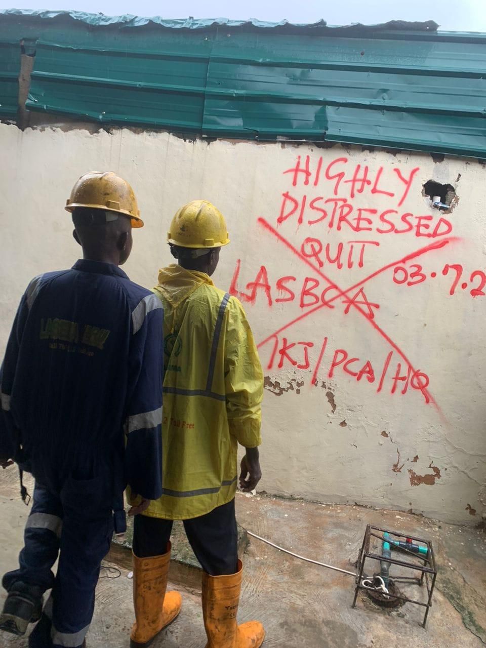 The collapsed building has been marked for structural and integrity testing [LASEMA]