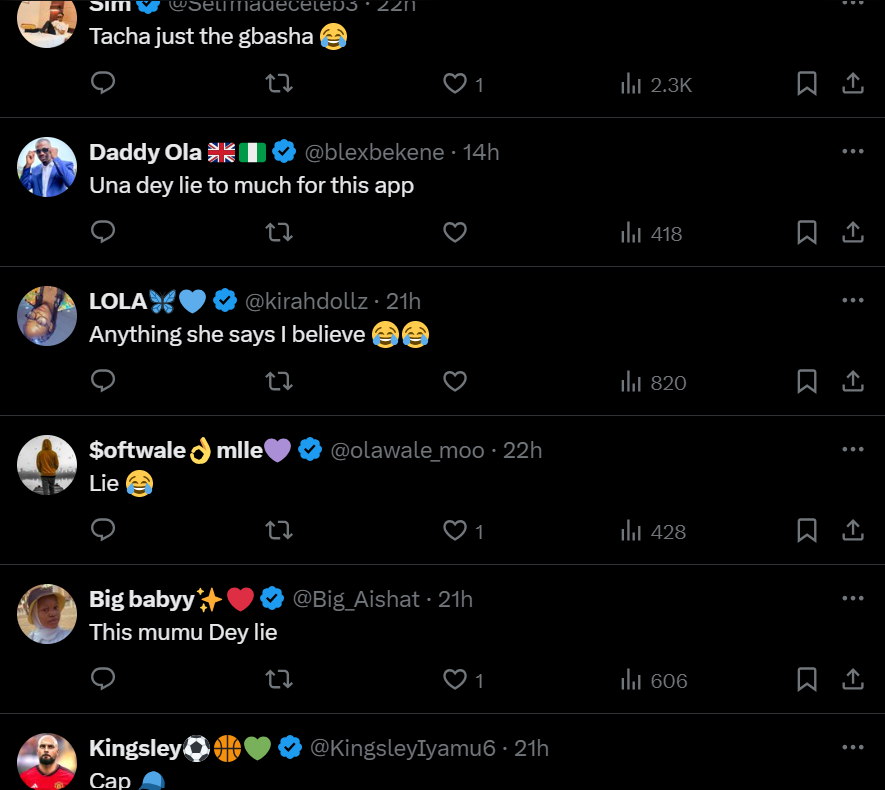 Reactions to Tacha's revelation [X/Dammydammy35]