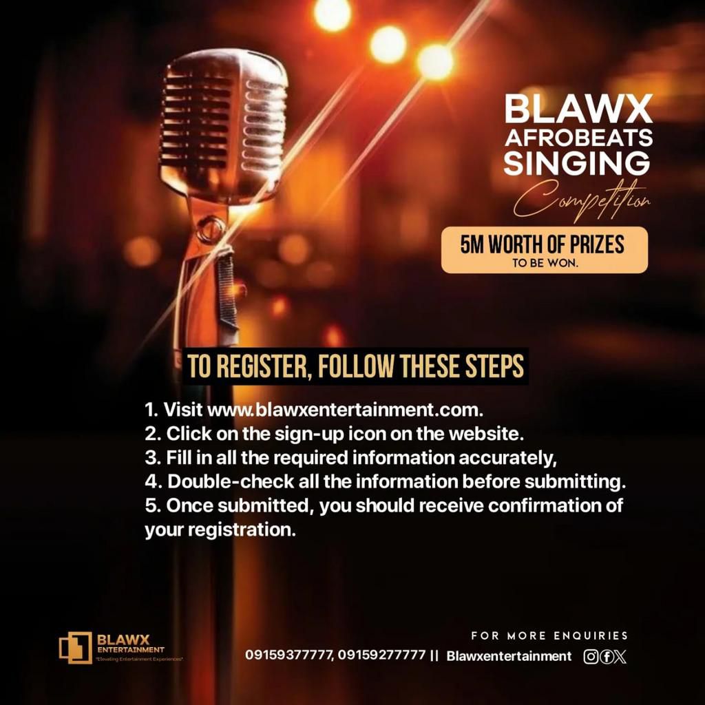 ₦5m up for grab at Blawx Entertainment Afrobeats singing competition with Zero registration fee