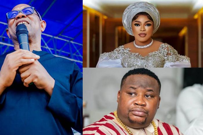 Peter Obi, Bobrisky and Cubana Chief Priest. [Facebook]