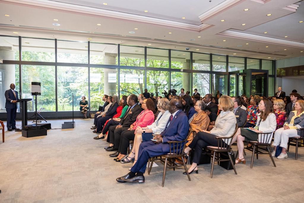 President William Ruto speaking at the Jimmy Carter Presidential Library and Museum in Atlanta.