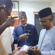 Middle: National Chairman of the Social Democratic Party (SDP), Shehu Musa Gabam and Mallam Nasir El-Rufai during the latter's visit to the SDP's secretariat. [Leadership]
